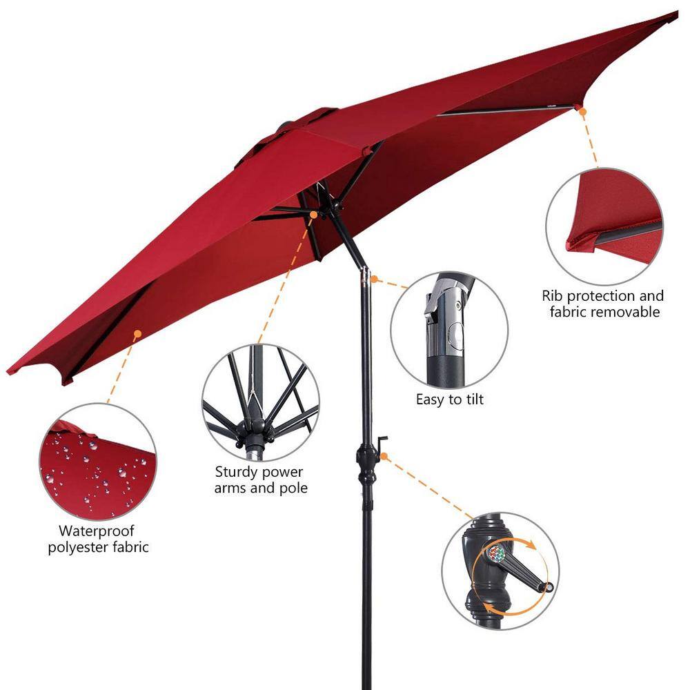 Red 9ft Steel Frame Outdoor Patio Umbrella with Crank