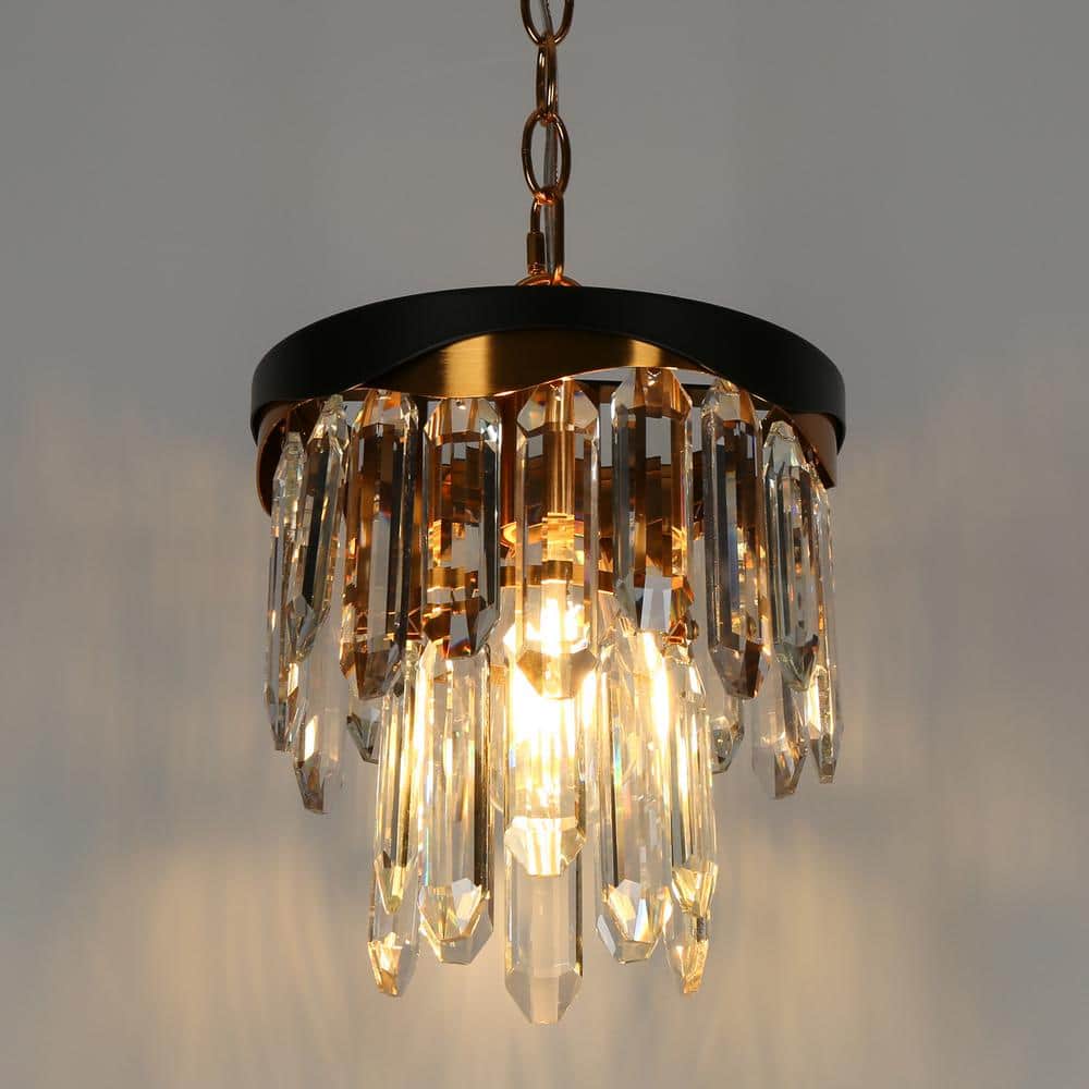 Mini Matte Black and Gold Crystal Drum Pendant Light