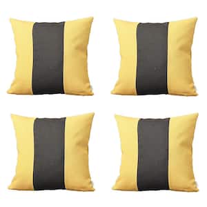 Boho-Chic Handcrafted Jacquard Yellow & Black 18 in. x 18 in. Square Solid Throw Pillow Cover Set of 4