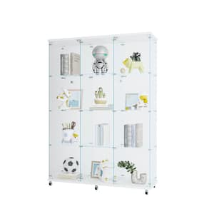 66.14 in. x 47.64 in. x 14.57 in. 4-Shelf Ready to Assemble Wooden Base Display Cabinet in White with 2 Glass Doors