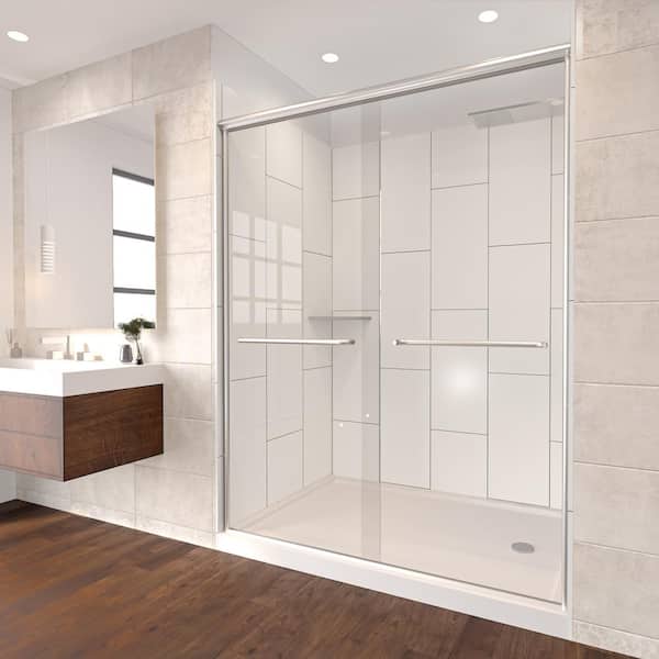 NuVo Winter White-Rainier 60 in. x 36 in. x 83 in. Base/Wall/Door Rectangular Alcove Shower Stall/Kit Chrome Center