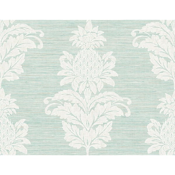 Kenneth James Pineapple Grove Turquoise Damask Turquoise Wallpaper Sample