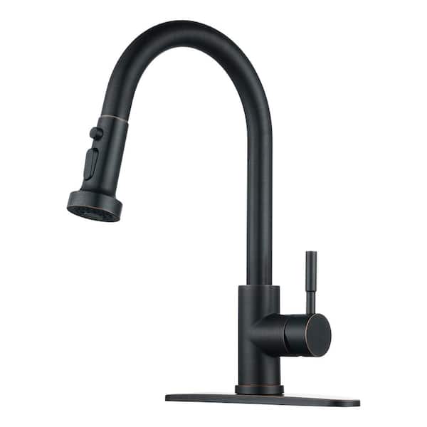 ALEASHA Single Handle Pull Down Sprayer Kitchen Faucet in Oil Rubbed Bronze
