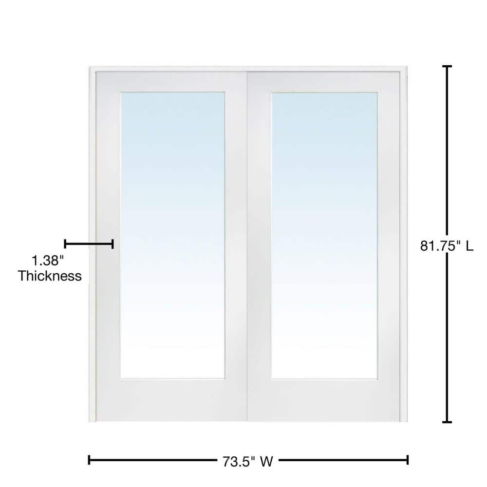 Primed White MDF 1 Lite Clear Glass Prehung Interior French Door 72" x 80"