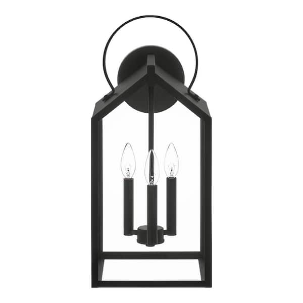 Hampton Bay Charlotte 21.62 in. H Matte Black Finish Hardwired Outdoor Wall Light with Clear Glass
