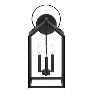 Charlotte 21.62 in. H Matte Black Finish Hardwired Outdoor Wall Light with Clear Glass