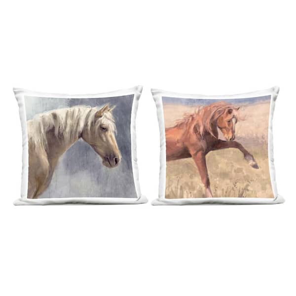 Stupell Industries Rustic Stallions Portraits Blue Square Outdoor Throw Pillow (2-Pack)