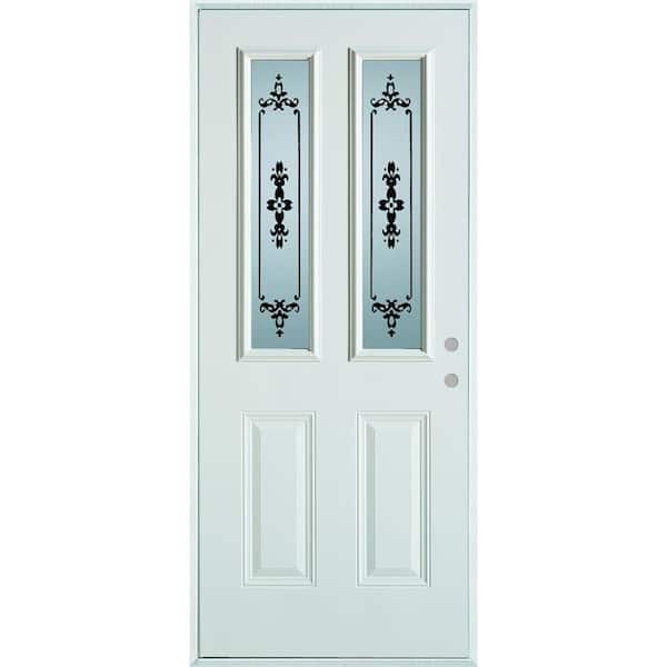 Stanley Doors 32 in. x 80 in. Silkscreened Glass 2 Lite 2-Panel Painted White Left-Hand Inswing Steel Prehung Front Door