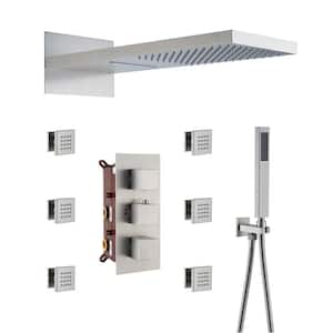 8-Spray 22 in. Wall Mount Rainfall Dual Shower Heads with 2.5 GPM and 6-Jet in Brushed Nickel