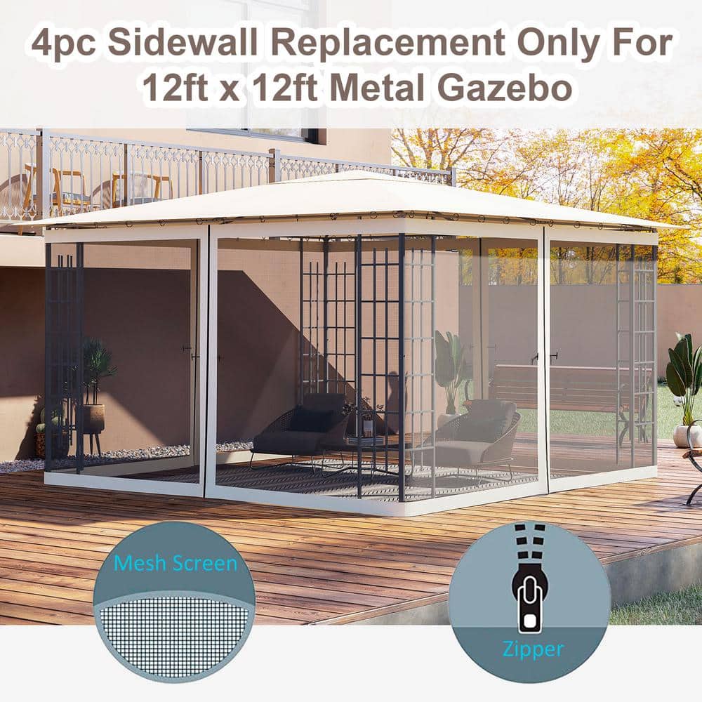 Beige Outdoor Polyester Mesh Sidewall Netting for Gazebos