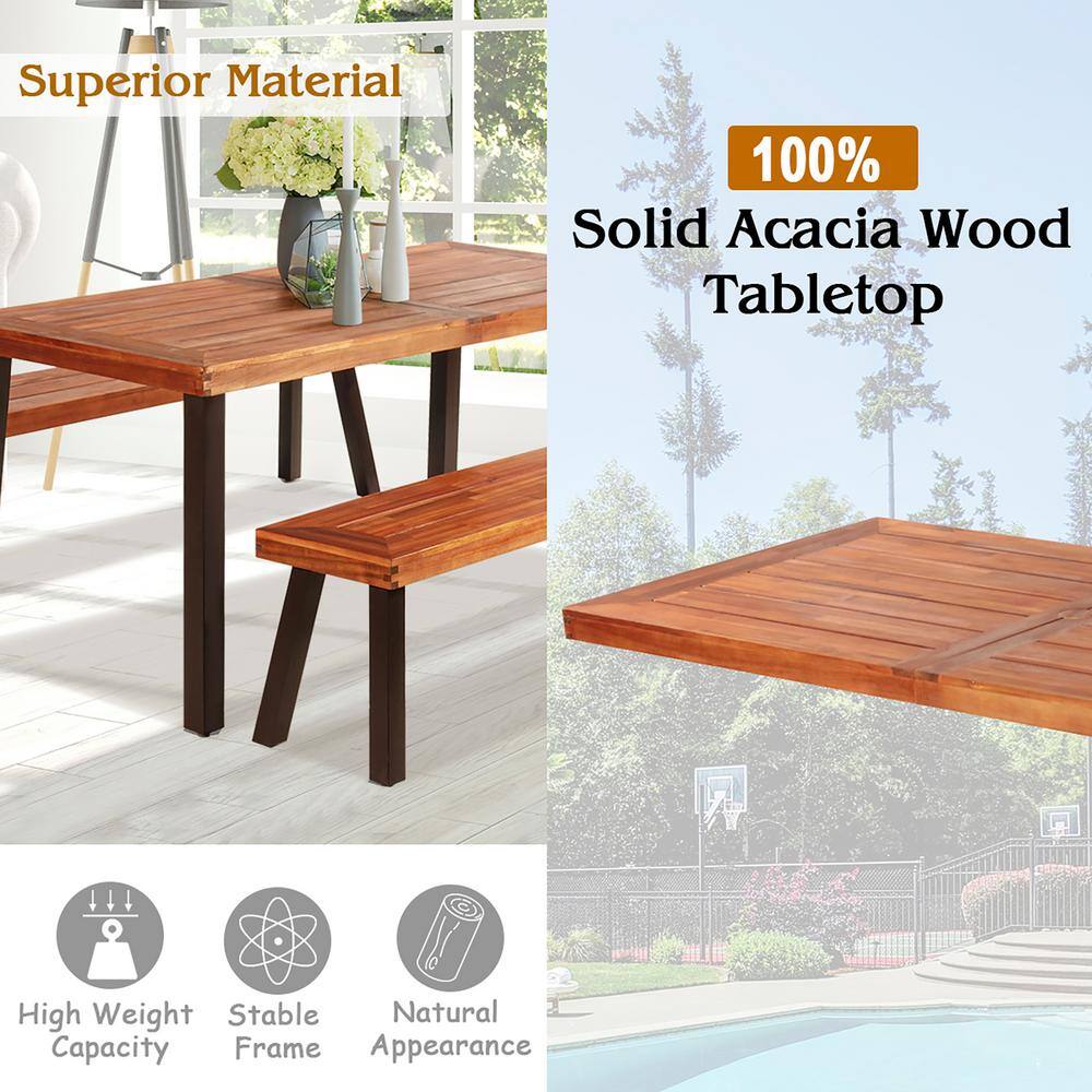 Acacia Wood and Steel 3-Piece Outdoor Picnic Table Set