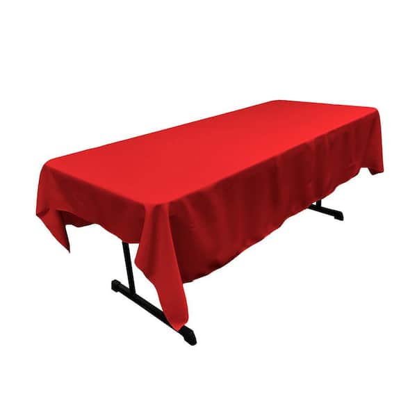 60 in. x 84 in. Red Solid Polyester Poplin Rectangular Tablecloth