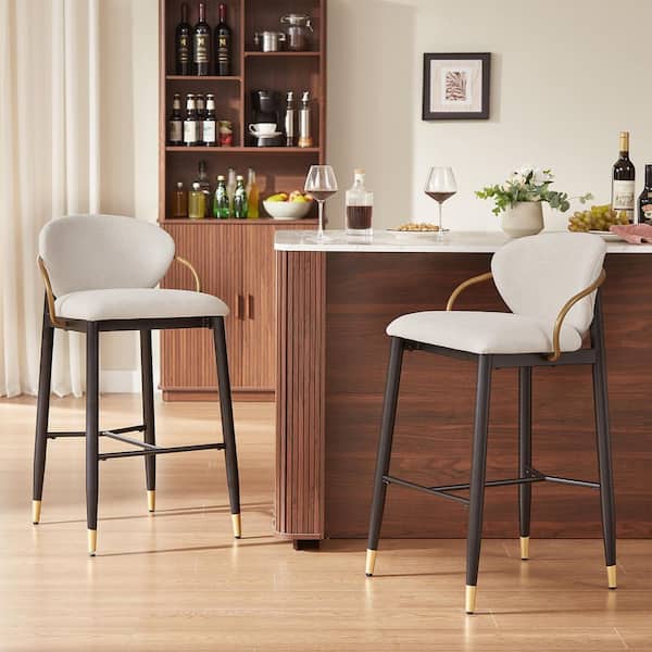 Sinclair 29.75 in. H Beige+Black+Gold Metal Bar Stool with Fabric Upholstered CushionsSet of 2