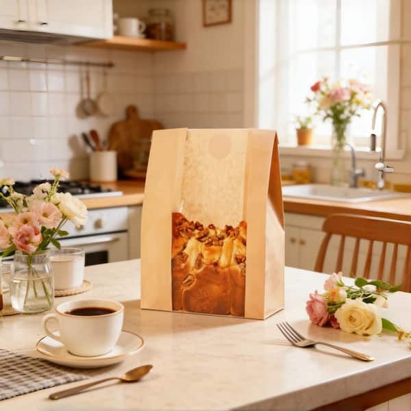 13.7 in. x 8.2 in. Paper Bread Bags with Window and Ties for Bread, Sourdough, and Storing Cookies, Snacks (60-Pack)