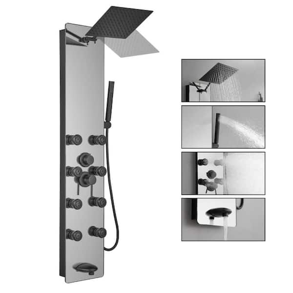 8-Jet Multifunction Shower Panel System with Adjustable Rainfall Shower Head and Handheld in Matte Black