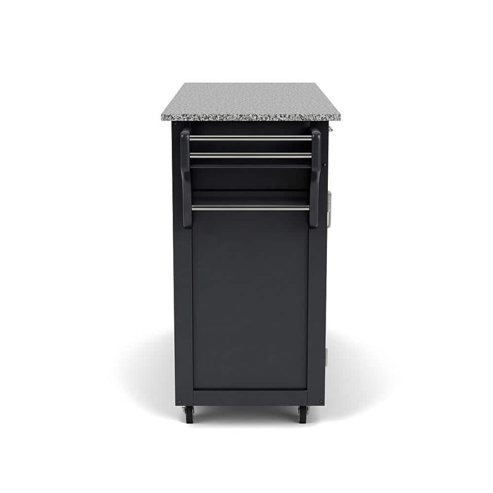 Black Granite Top Kitchen Cart with Storage and Spice Rack