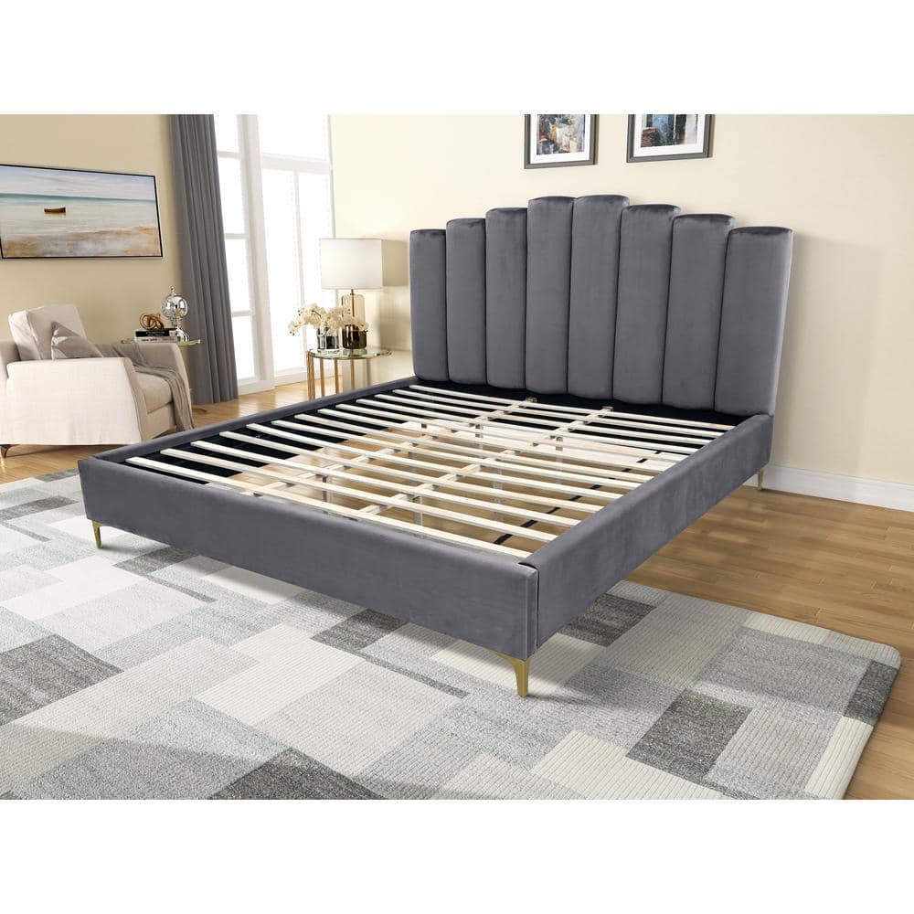 Barrington Gray Velvet King Platform Bed with Gold Legs price history on PriceWatchPro