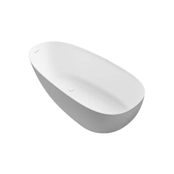 71 in. x 33 in. Solid Surface Stone Resin Flatbottom Freestanding Double Slipper Soaking Bathtub in Matte White