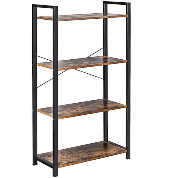 Costway 47 in. Brown Wood Iron 4 Shelf Standard Style Bookcase with Anti-tip Device