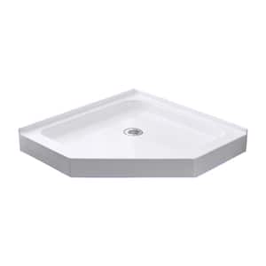 36 in. L x 36 in. W Neo Angle Corner Shower Pan Base with Corner Drain Shower Floor Pan in White Acrylic Shower Base