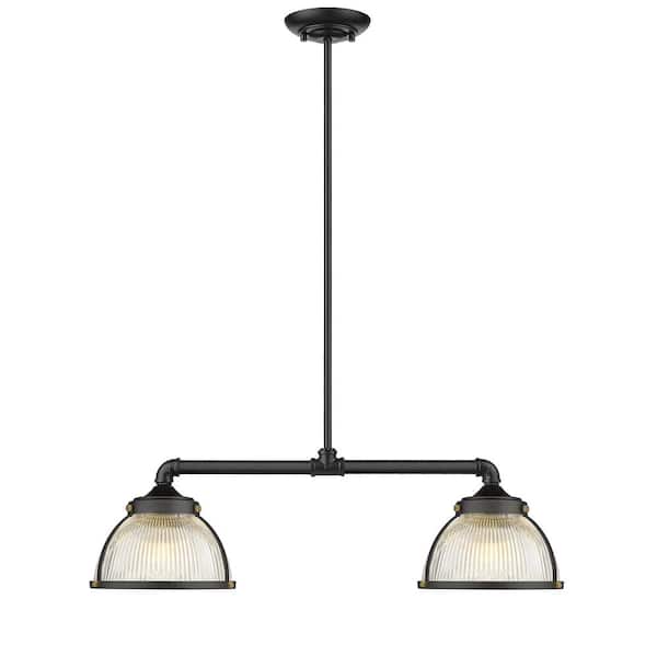OVE Decors Exeter 2-Light Painted Black Billiard Pendant Light with Faceted Clear Glass Shades