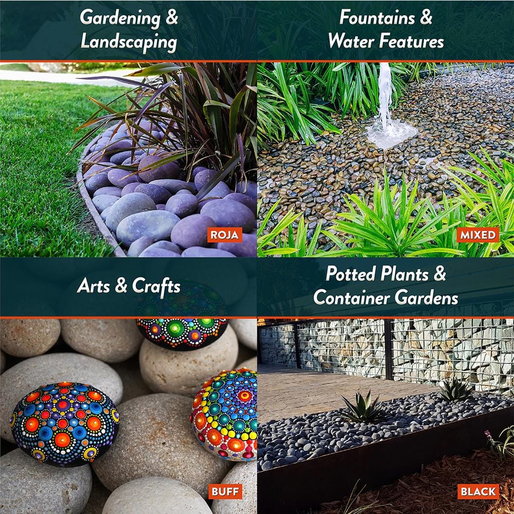 Buff Mexican Beach Pebbles Medium Size Garden Stones, 40 Pounds