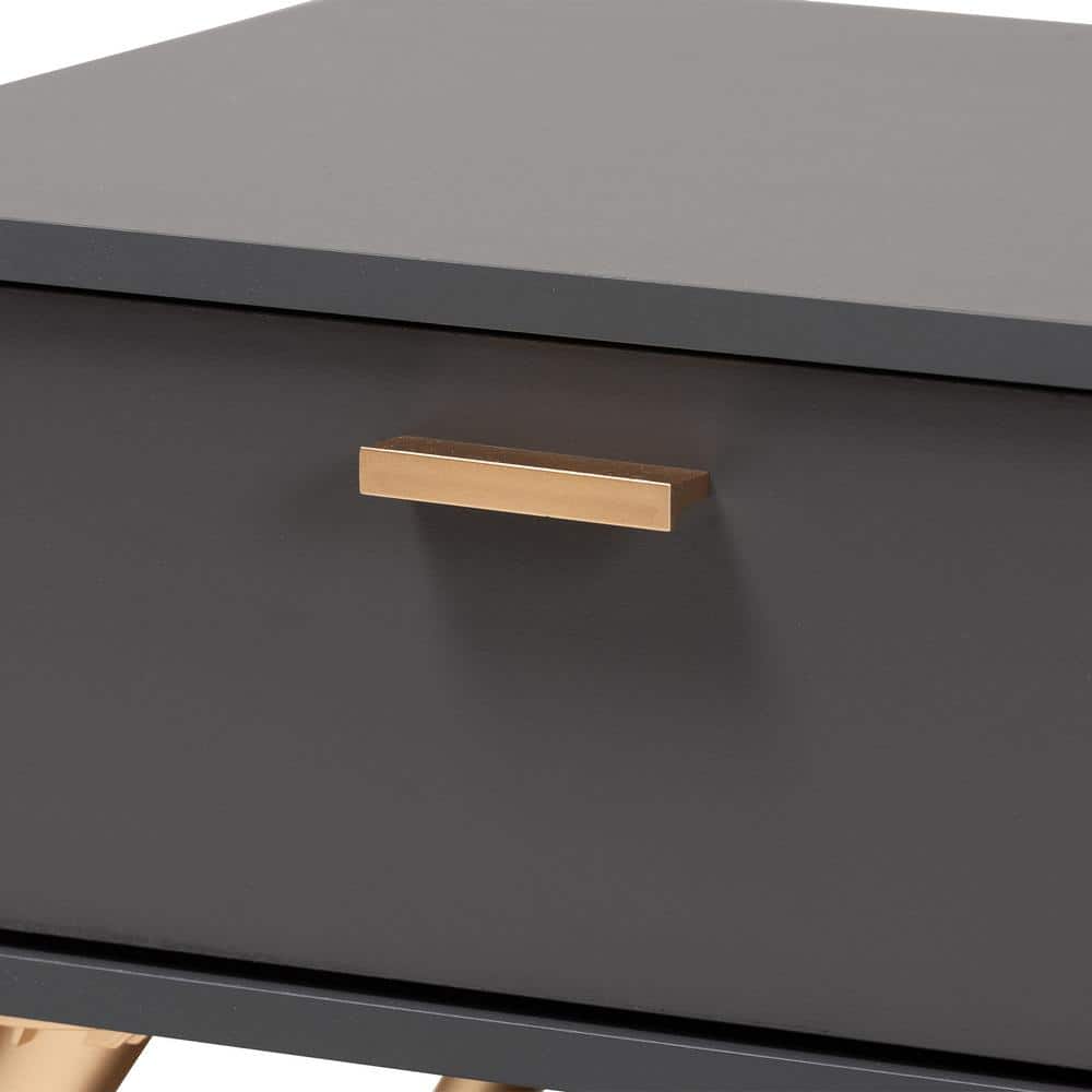 Dark Grey and Gold Wood Coffee Table with Storage Drawer