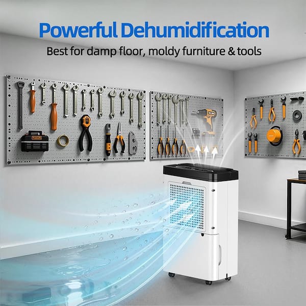 50 pt. 4,500 sq. ft. Dehumidifier for Home in White with Drain Hose, Bucket, Continuous Run, 24H Timer, 35dB Sleep Mode
