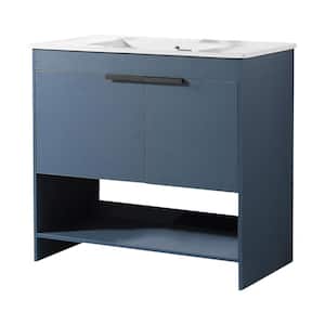 Phoenix 36 in. W x 18.32 in. D x 33.5 in. H Bath Vanity in Navy Blue with White Ceramic Top