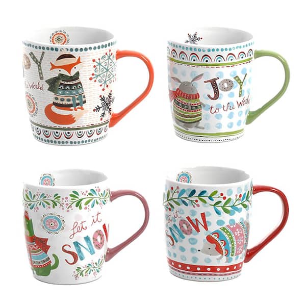 Gibson Snow Scene 18 oz. Assorted Color Holiday Mugs (Set of 4)