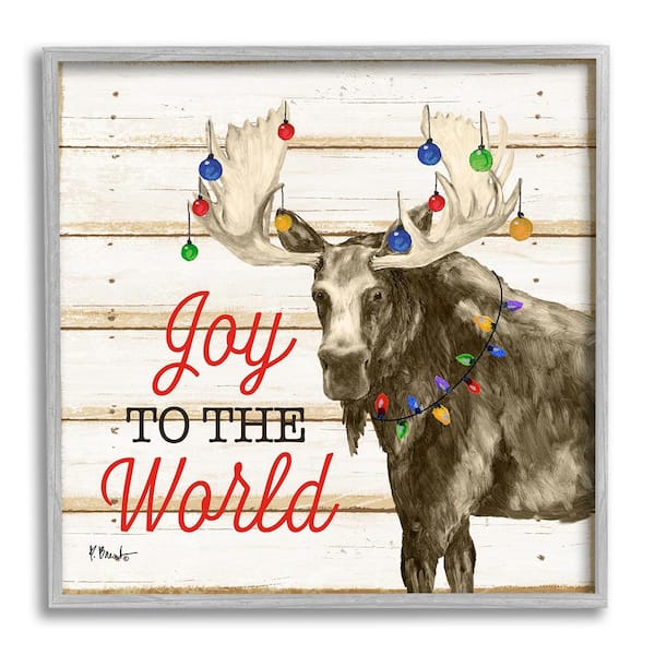 Stupell Industries Moose with Festive Lights by Paul Brent 1 Piece Framed Graphic Print Animal Poster Art Print 24 in. x 24 in.