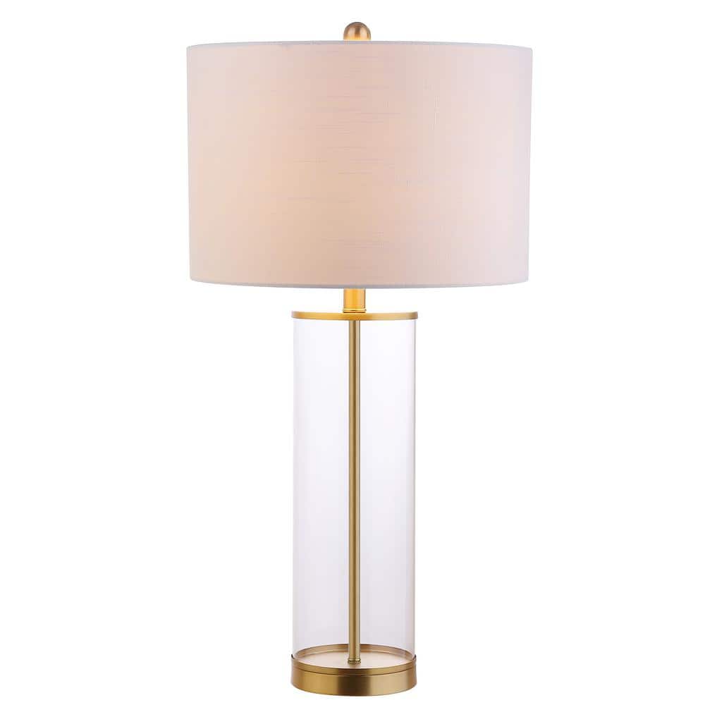 Collins 29" Clear Glass and Brass Table Lamp with White Drum Shade