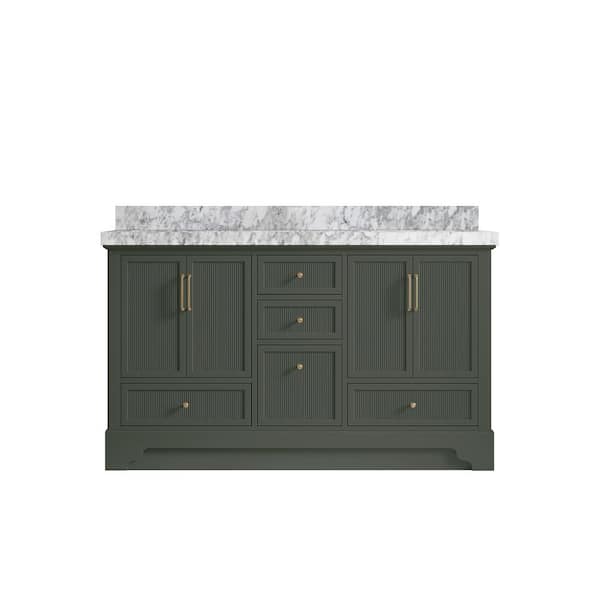 Willow Collections Alys 60 in. W x 22 in. D x 36 in. H double Sink Bath Vanity in Pewter Green with 2 in. carrara marble top