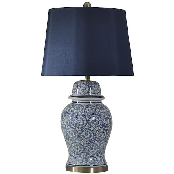 StyleCraft 31 in. Blue Ivy Table Lamp with White Hardback Fabric Shade