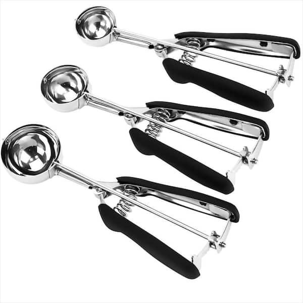 3-Pack Ice Cream Scoop Set, Stainless Steel Cookie Scooper with Trigger Release for Baking
