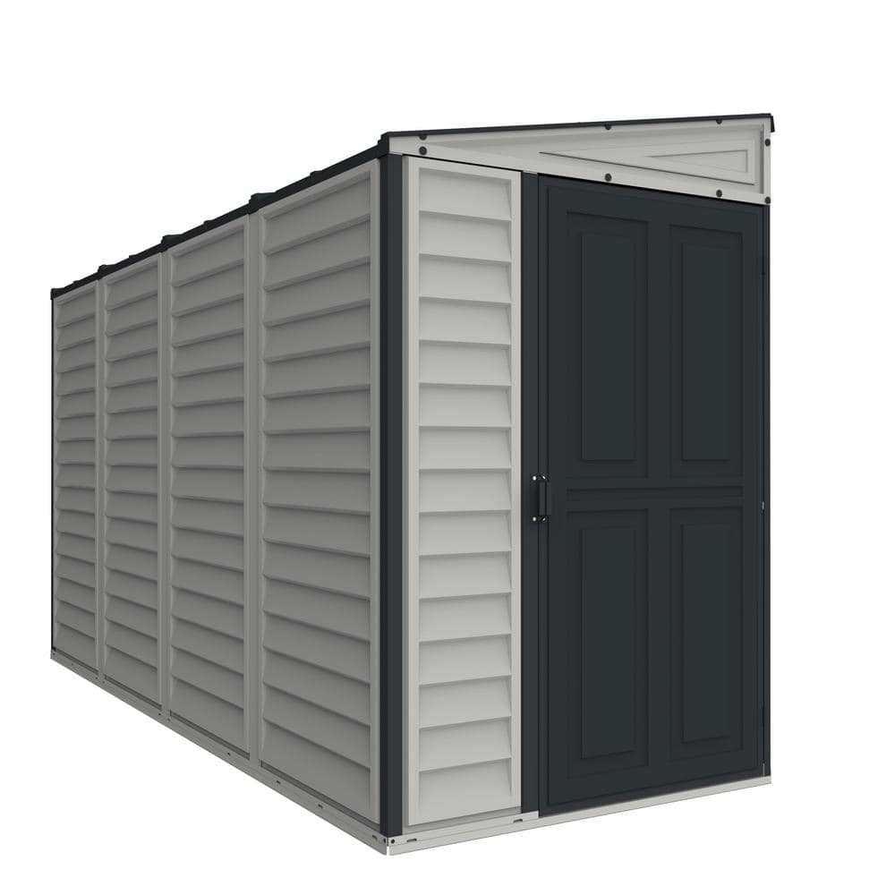 Durable Gray Vinyl Lean-To Storage Shed with Shelving Kit