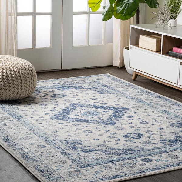 JONATHAN Y Indhira Blue/Gray 5 ft. x 8 ft. Ornate Medallion Persian Area Rug