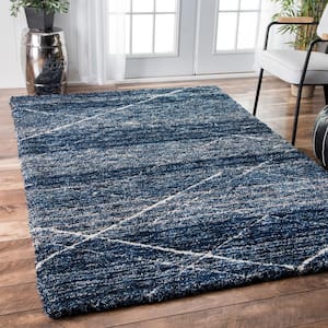 Vito Contemporary Trellis Shag Blue 4 ft. x 6 ft. Area Rug