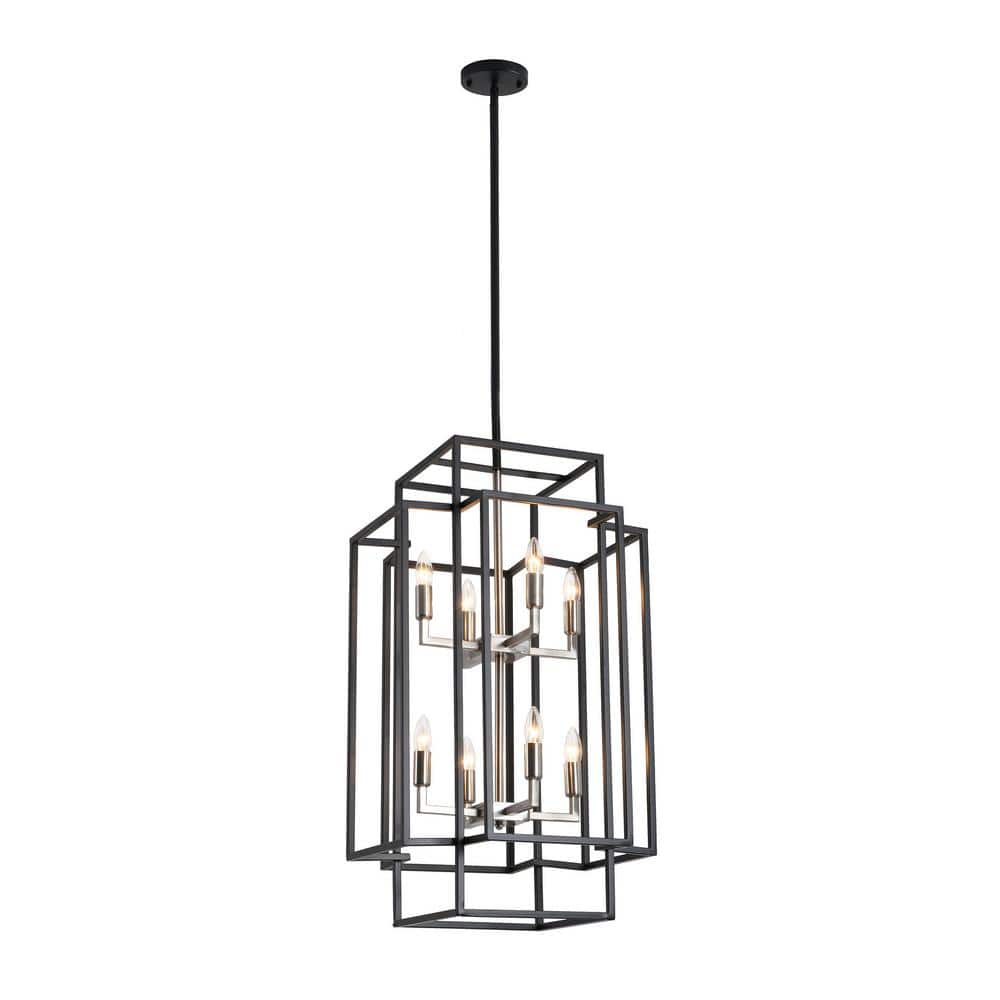 8-Light Black Industrial Candle Style Rectangle Chandelier Kitchen Island H