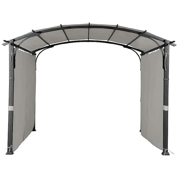 Sudzendf 10 ft. x 10 ft. Gray Top Outdoor Arched Roof Metal Pergola Canopy with Gray Mosquito Mesh Sidewalls