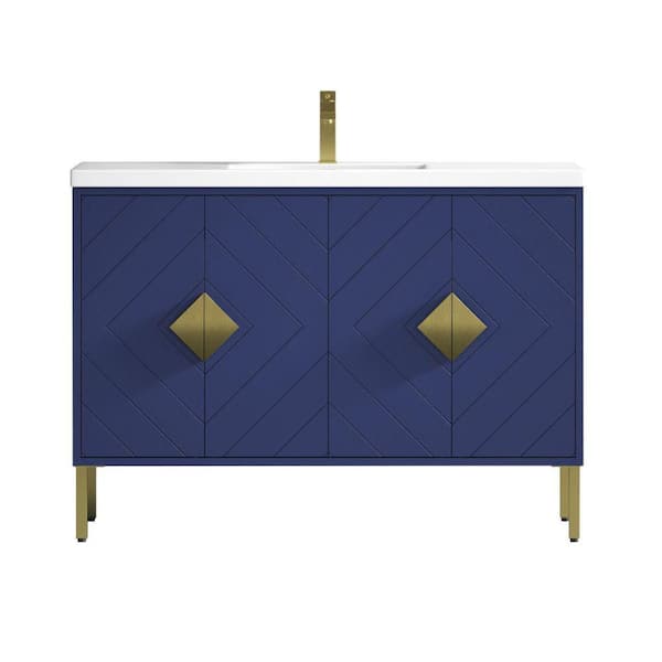 Unbranded Eileen 48 in. 47.25 in. W x 18 in. D x 34.25 in. H Bathroom Vanity in Navy Blue Color with White Acrylic Top