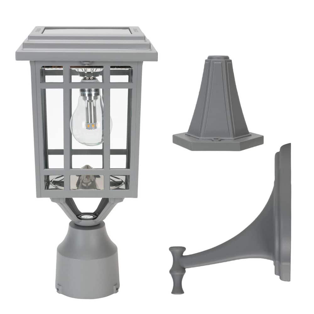 GAMA SONIC Prairie Bulb Single Gray Integrated LED Outdoor Solar Post Light  with 3-Mounting Options Fitter, Pier and Wall Mounts 114B50833 The Home  Depot