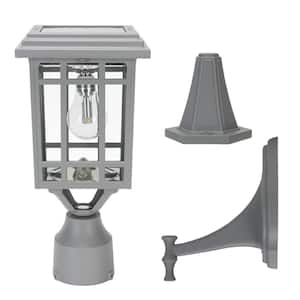 Prairie Bulb Single Gray Integrated LED Outdoor Solar Post Light with 3-Mounting Options Fitter, Pier and Wall Mounts
