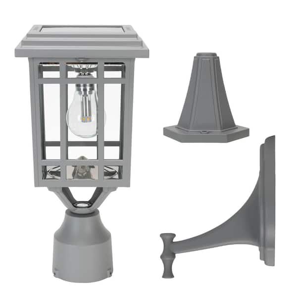 GAMA SONIC Prairie Bulb Single Gray Integrated LED Outdoor Solar Post Light with 3-Mounting Options Fitter, Pier and Wall Mounts