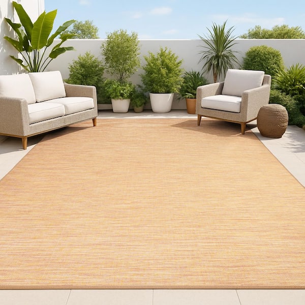 Ethan Modern Flatweave Orange 9 ft. x 12 ft. Solid Indoor/Outdoor Area Rug