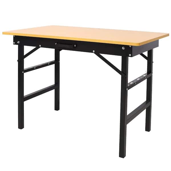 39 in. W x 23.6 in. D Portable Folding Wood Black Workbench Table with Handle, Measuring Tape and Angle Finder