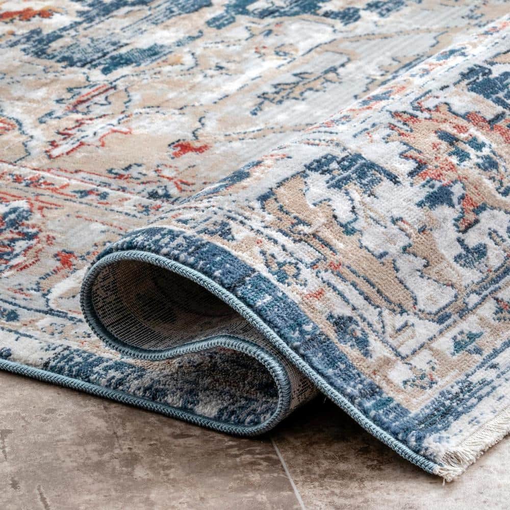 Reversible 6' Square Gray Synthetic Easy-Care Area Rug