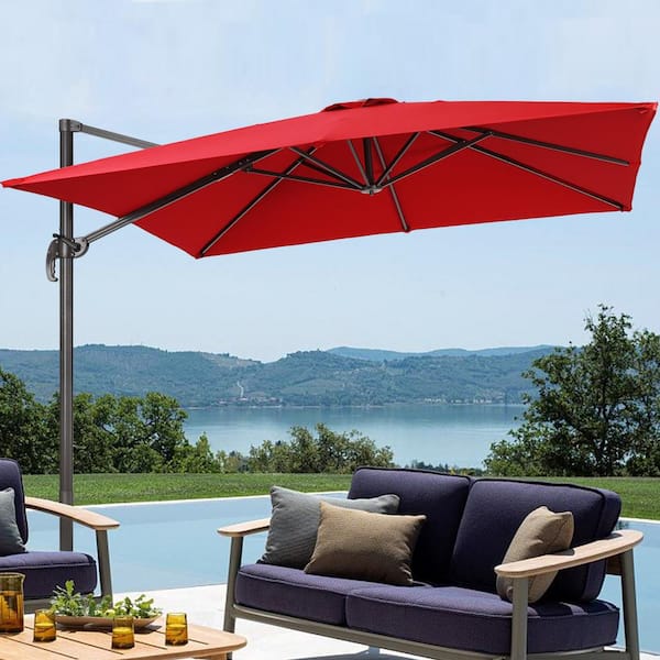 JOYESERY 9 ft. x 9 ft. Outdoor Square Cantilever Patio Umbrella, 240 g Solution-Dyed Fabric, Aluminum Frame in Rust Red