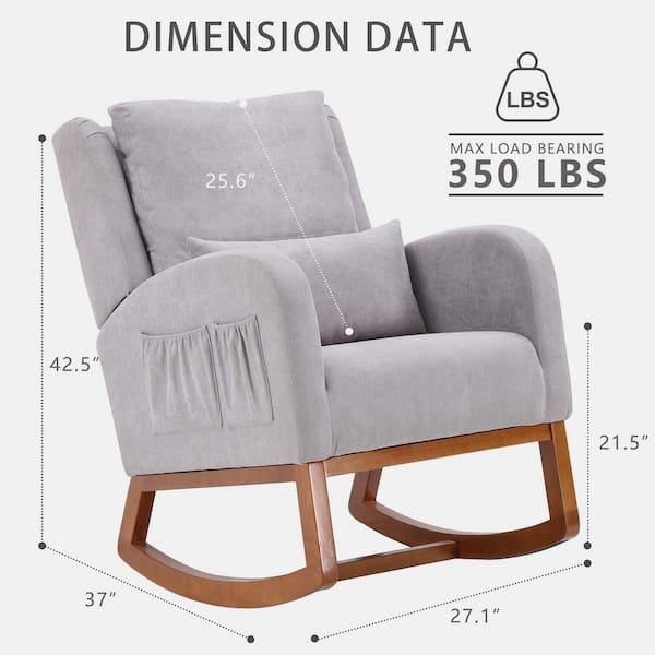 wetiny Light Gray Rocking Chair with 2 Side Pockets