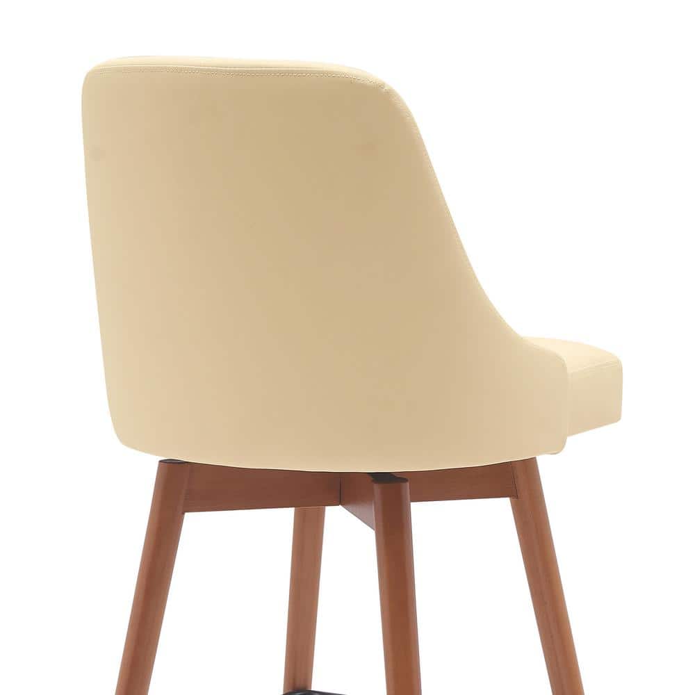 Cream Faux Leather Walnut Wood Swivel Counter Stool